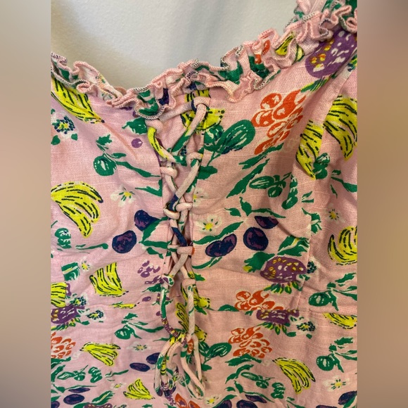 Urban Outfitters Sleeveless Fruit Pattern Pink Dress ruffle hem sz M - Picture 2 of 5